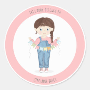 Sticker Rond Fille d'anniversaire dans les salles Brunette