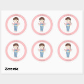 Sticker Rond Fille d'anniversaire dans les salles Brunette (Feuille)