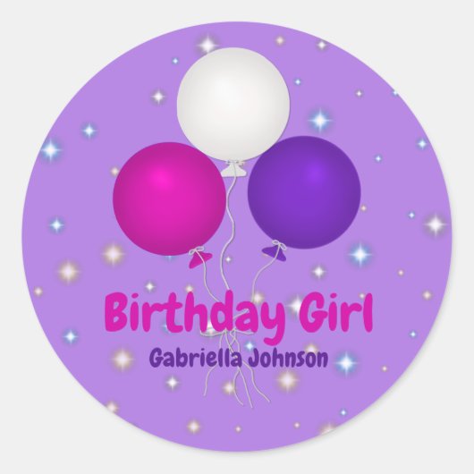 Sticker Rond Fille d'anniversaire de ballons (Devant)