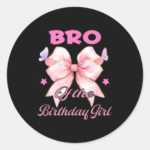 Sticker Rond Fille d'anniversaire de frère arc rose coquette as
