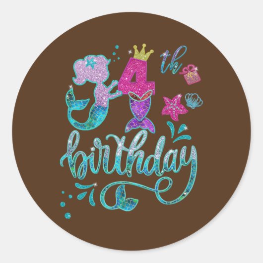 Sticker Rond Fille d'anniversaire Mermaid 4 ans 4e fille Annive (Devant)