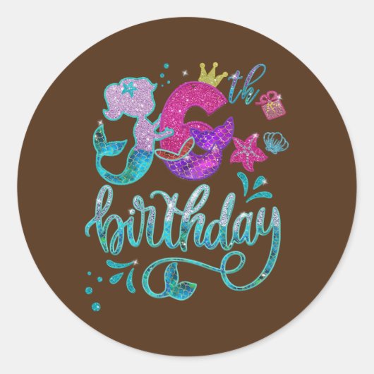 Sticker Rond Fille d'anniversaire Mermaid 6 ans 6e fille Annive (Devant)