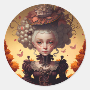 Sticker Rond Fille d'automne et son Casquette