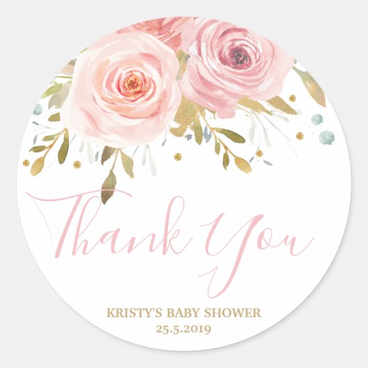 Sticker Rond Fille de Baby shower rose pâle Fille Favoriser (Devant)