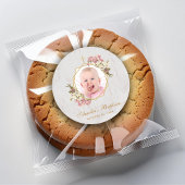 Sticker Rond Fille de baptême Photo Orchidées roses Marbre doré