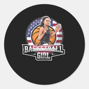 Sticker Rond Fille de basket-ball Usa