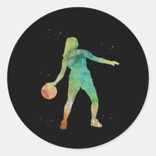 Sticker Rond Fille De Basketball Jouant