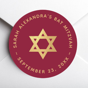 Sticker Rond Fille de Bat Mitzvah Étoile de David en Faux Or su