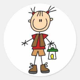 Sticker Rond Fille de camping avec des T-shirts et des cadeaux