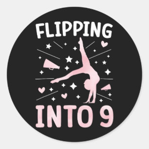 Sticker Rond Fille de cheerleading pour 9e anniversaire de neuf