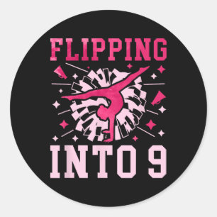 Sticker Rond Fille de cheerleading pour 9e anniversaire de neuf