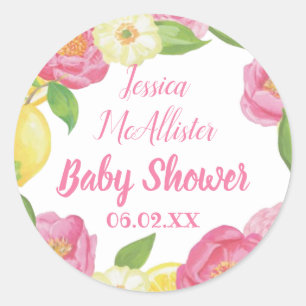 Sticker Rond Fille de couronne Roses roses rose Baby shower de 