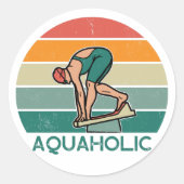 Sticker Rond Fille de course de natation aquatique avec coucher (Devant)
