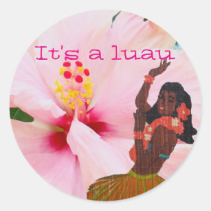 Sticker Rond Fille de danse polynésienne rose de jupe de ketmie