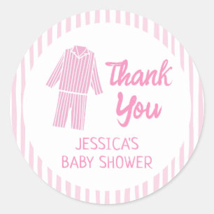 Sticker Rond Fille de fête en pyjama pour anniversaire Merci