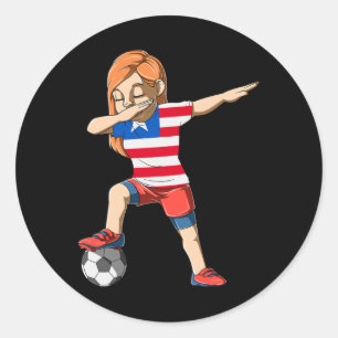 Sticker Rond Fille de football au dab Liberia Maillot Libérien