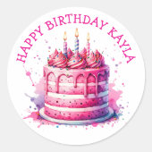 Sticker Rond Fille de gâteau rose d'anniversaire (Devant)