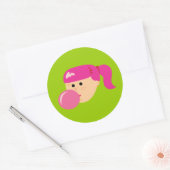 Sticker Rond Fille de gomme à bulle rose (Enveloppe)
