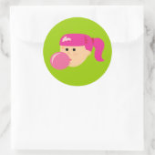 Sticker Rond Fille de gomme à bulle rose (Sac)