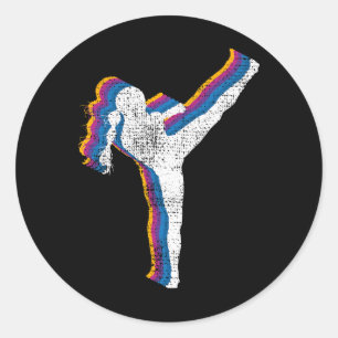 Sticker Rond Fille de kickboxing Cadeau de kickboxeur vintage 
