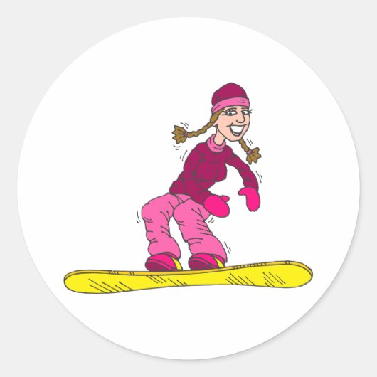 Sticker Rond Fille de la planche à neige (Devant)