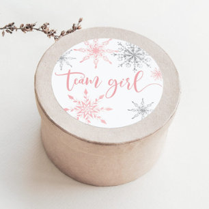 Sticker Rond Fille de l'équipe flocons de neige rose Noël argen
