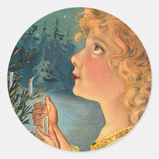 Sticker Rond Fille de Noël Vintage (Devant)
