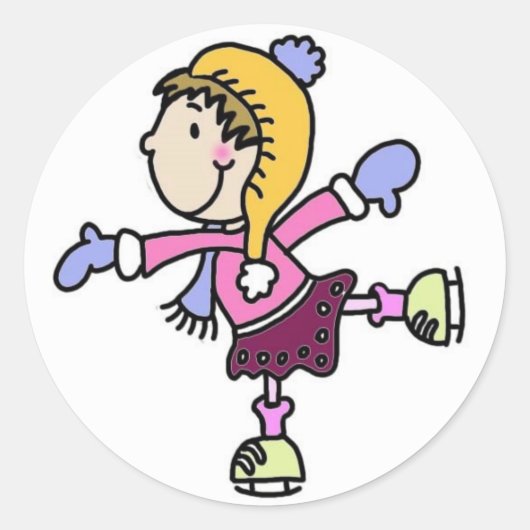 Sticker Rond Fille de patinage sur glace (Devant)