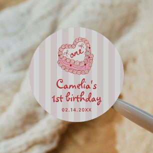 Sticker Rond Fille de premier anniversaire de la Saint-Valentin