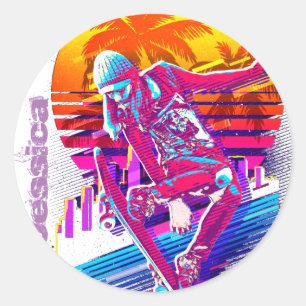 Sticker Rond Fille de Skateboard