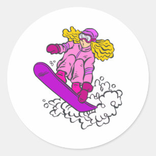 Sticker Rond Fille de snowboard