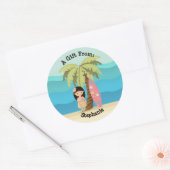 Sticker Rond Fille de surfer hawaïenne (Enveloppe)