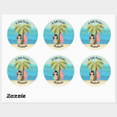 Sticker Rond Fille de surfer hawaïenne (Feuille)