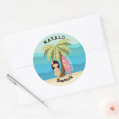 Sticker Rond Fille de surfer hawaïenne (Enveloppe)