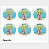 Sticker Rond Fille de surfer hawaïenne (Feuille)