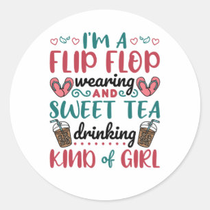 Sticker Rond Fille de type Tongs et Thé Sucré