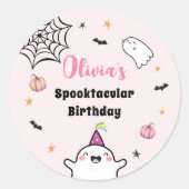 Sticker Rond Fille d'Halloween Anniversaire rose mignon Fantôme (Devant)