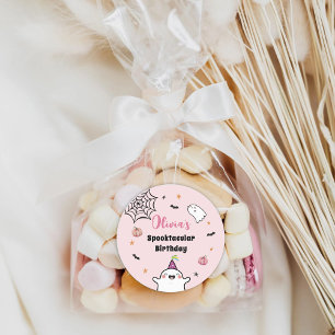 Sticker Rond Fille d'Halloween Anniversaire rose mignon Fantôme