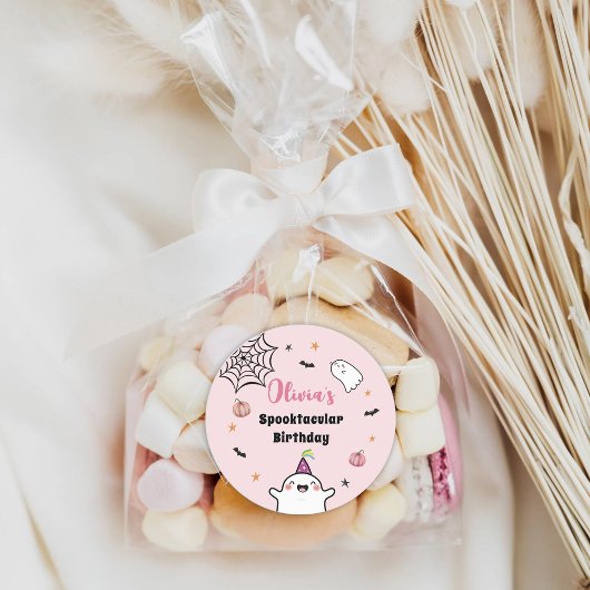 Sticker Rond Fille d'Halloween Anniversaire rose mignon Fantôme