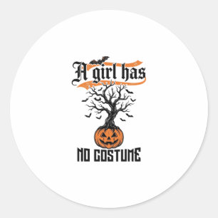 Sticker Rond Fille d'Halloween sans costume Citrouille vintage_