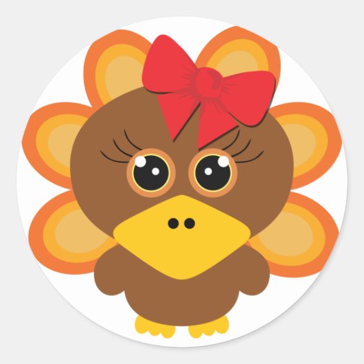 Sticker Rond 🦃 fille dinde mignonne 2.0 / action de grâces (Devant)