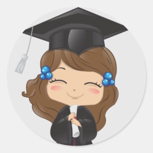 Sticker Rond Fille d'obtention du diplôme dans le noir