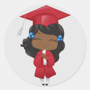 Sticker Rond Fille d'obtention du diplôme en rouge
