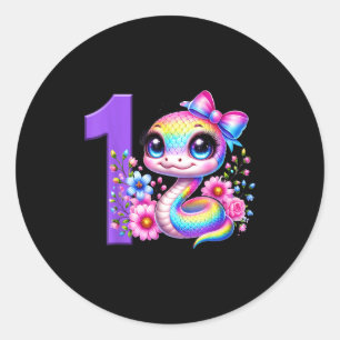 Sticker Rond Fille du 1er anniversaire Serpent Fête Arc-en-ciel