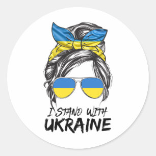 Sticker Rond Fille d'Ukraine Fille ukrainienne Drapeau Chignon