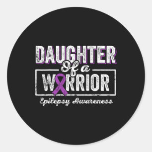 Sticker Rond Fille D'Un Guerrier Épilepsie Ribbon Violet Suppo