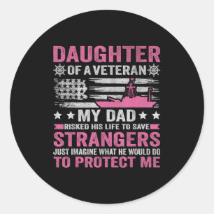 Sticker Rond Fille d'un vétéran Vétéran américain Papa Fille Vé