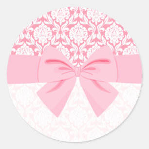 Sticker Rond Fille Elegant Rose Damask Wrap Bow