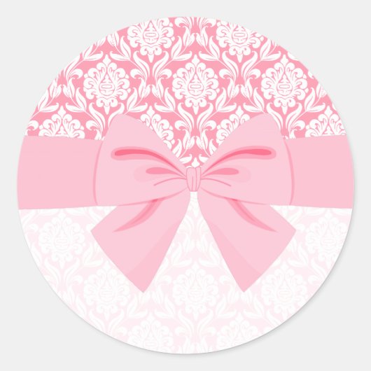Sticker Rond Fille Elegant Rose Damask Wrap Bow (Devant)