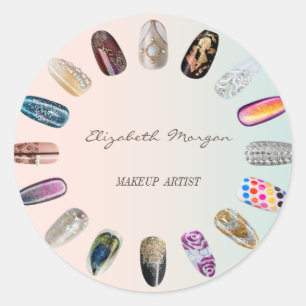 Sticker Rond Fille élégante modérée, Coloré, Ongles cloués